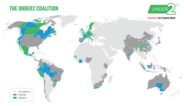 Map of global support for the under2 Coalition
