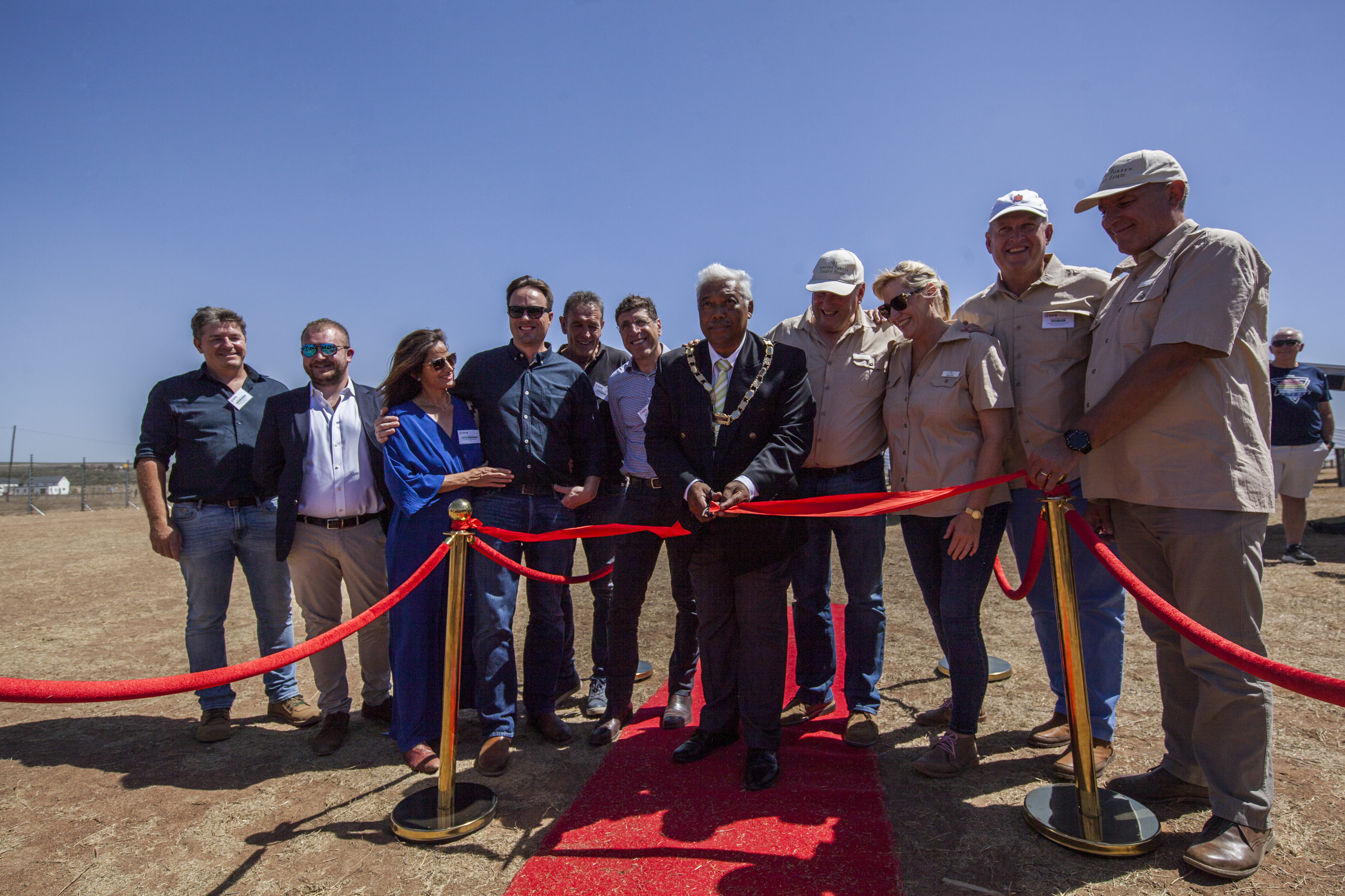 Swartland Municipality Mayor Harold Cleophas and officials with the Darling Green Country Estate Team at the ribbon-cutting ceremony of the 6MW PV Solar Plant