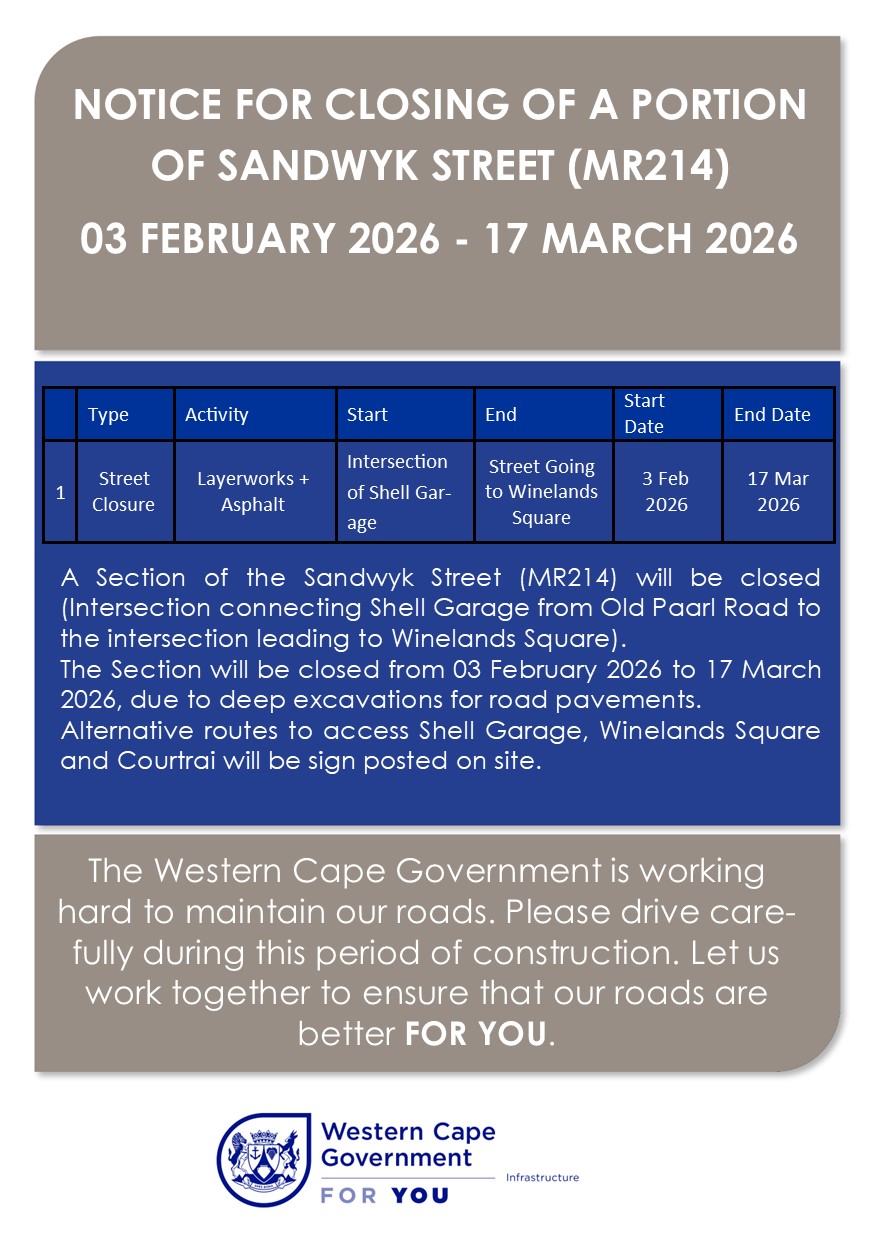 Sandwyk road closure notice