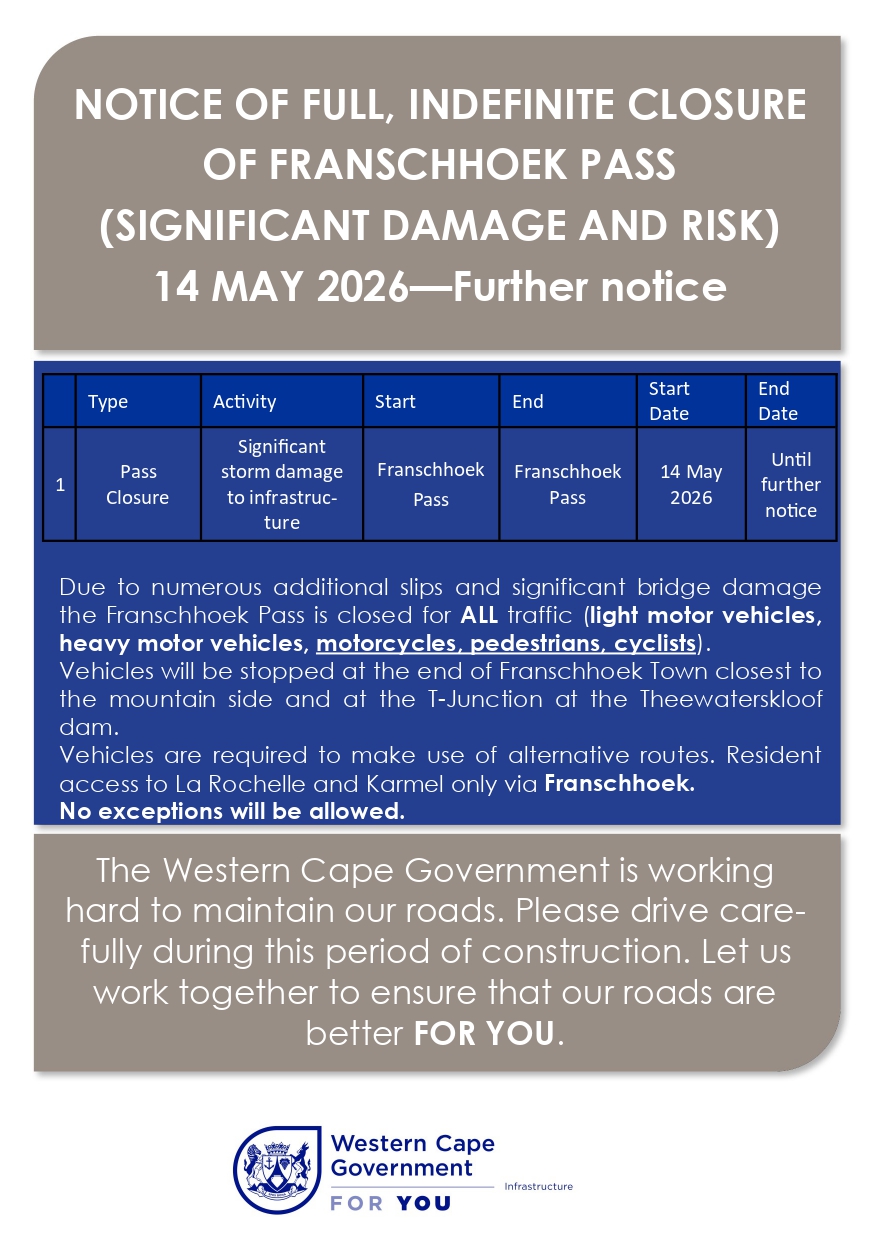Franschhoek Pass indefinite closure