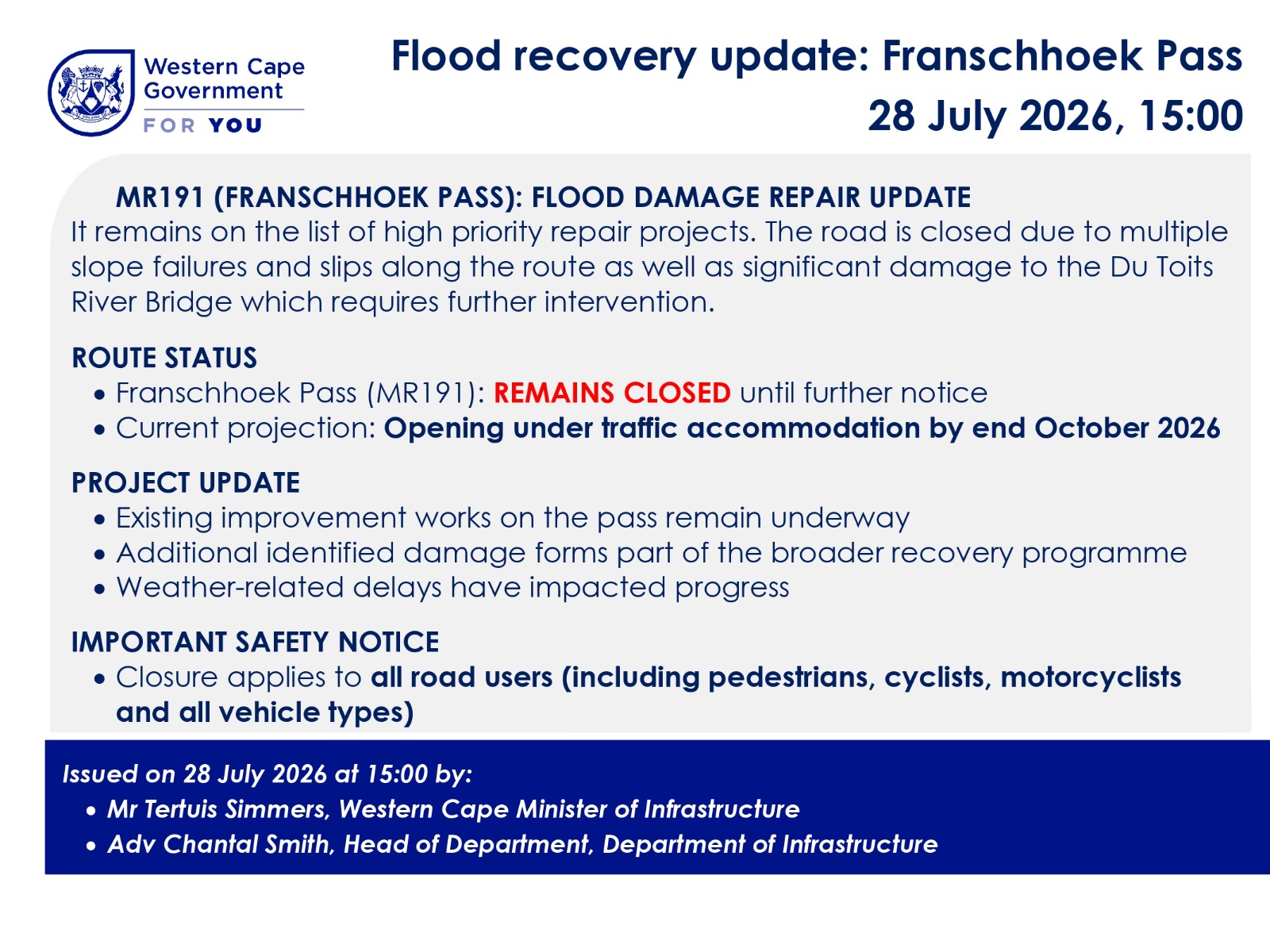 Franschhoek Pass closure