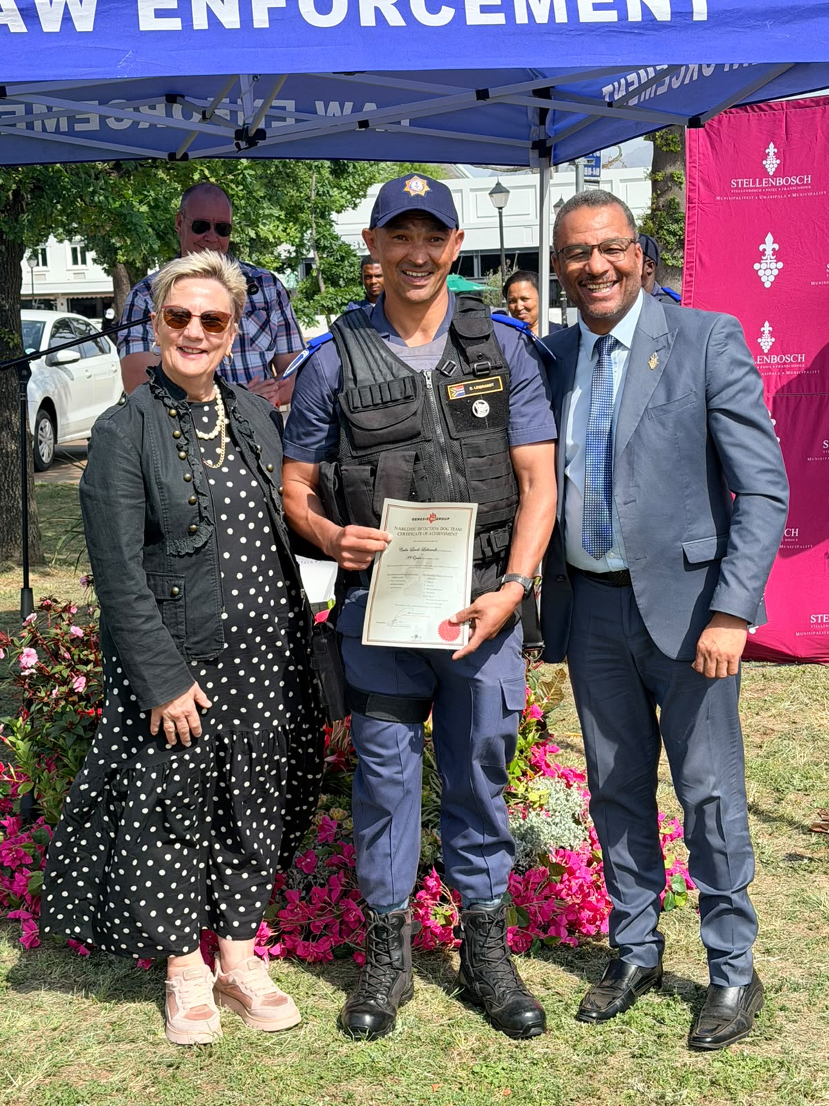 Minister Anroux Marais attending the Western Cape Governmment and Stellenbosch Municipality launch K9 unit