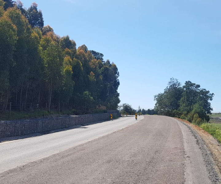 Gabion wall to support cut-slopes on Protea Road.
