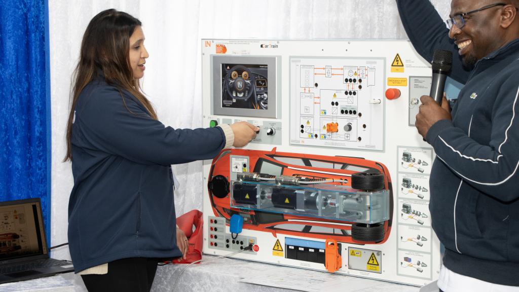 Mrs Parker testing the equipment