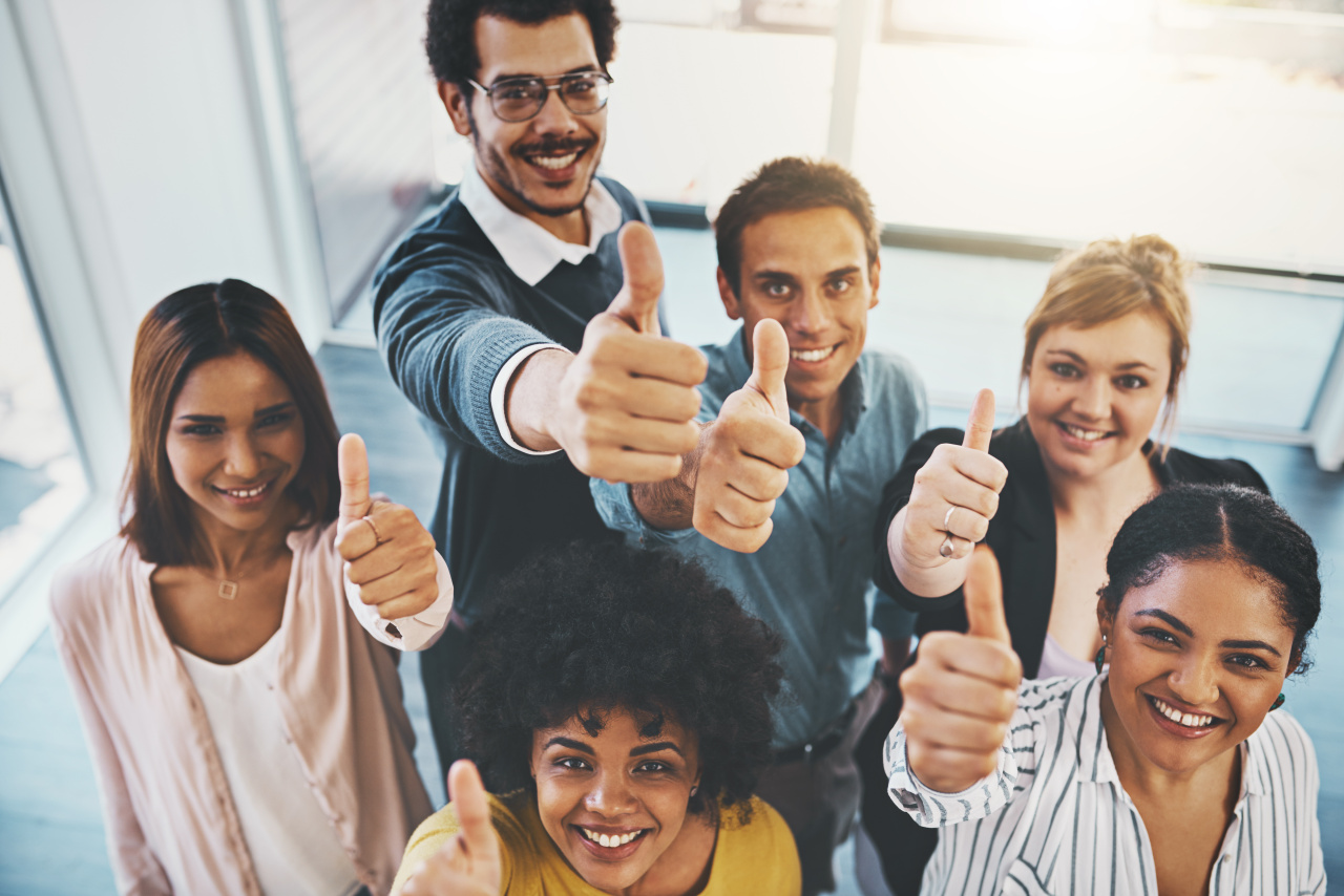 Entrepreneurs encouraging and positive with thumbs up