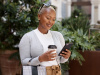 Lady reading something on her phone