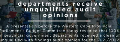 100% of WCG departments receive unqualified audit opinions