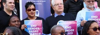 DSD HOD Dr Robert Macdonald, MEC Sharna Fernandez, Premier Alan Winde, MEC Anton Bredell, MEC Reagen Allen behind MEC Bredell