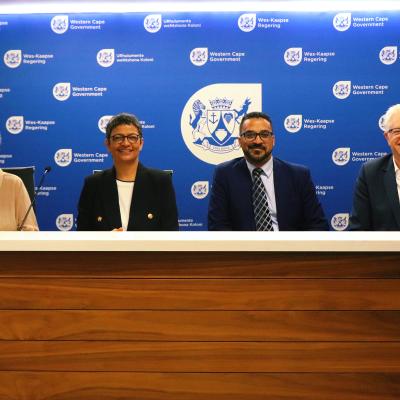 Head of Department: Infrastructure, Chantal Smith, Head of Department: Economic Development and Tourism, Jo-Ann Johnston, provincial Minister of Infrastructure, Tertuis Simmers, Premier Alan Winde, Jo-Ann Johnston