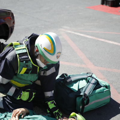 EMS staff are pictured during an extrication exercise in Worcester. 