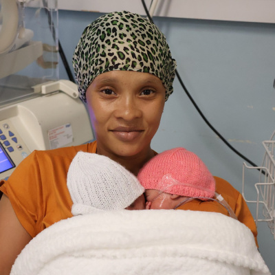 Louise Galant with her twins